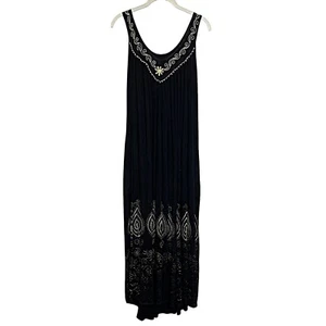 Ingear Resort Damen hauchdünnes ärmelloses Maxikleid Einheitsgröße schwarz bestickt Boho - Bild 1 von 7