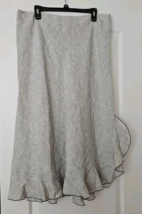Neiman Marcus Exclusive Skirt Womens Linen Lined Beige 18 Scalloped Hem 894 - Picture 1 of 8