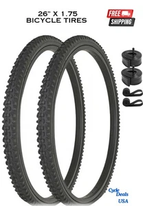 PAIR of 26" x 1.75 Black Bicycle Tires Set DURO Mountain MTB Knobby Rock Runner - Picture 1 of 2