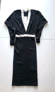 REISS Jodie Knit Dress | Size S | BNWT RRP £198 Black White Colour Block V Neck - Picture 1 of 5