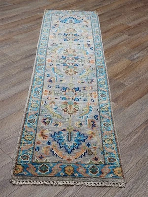 Tapete turco boêmio Oushak, tapete contemporâneo turco feito à mão Oushak, 2x9,5 pés - Imagem 1 de 4