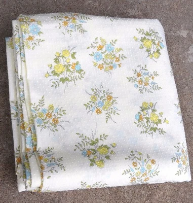 Vtg 1960s 1970s Yellow Roses Flocked Dotted Swiss FABRIC 3.5 Yards 43" wide - Image 1 of 3