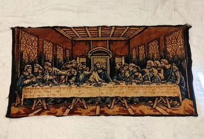 Vintage The Last Supper Wall Hanging Tapestry 36x19 Rug - Image 1 of 4