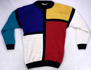 Vintage Jamie Scott Mondrian Color Block Pullover L 80er 90er Geometric Art Retro - Bild 1 von 4