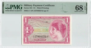 USA - MPC Military Payment Certificate, $1 Series 641, PMG 68 EPQ Superb Gem UNC - Picture 1 of 2