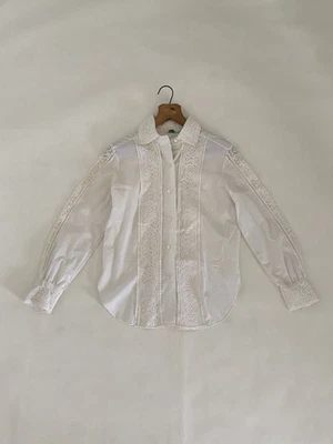 Blusa De Colección Años 70 XS/Pequeña Blanca Marfil Transparente Manga Larga Algodón Encaje Majorette Foto 1 de 4