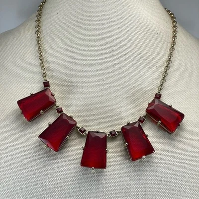 Impresionante Collar Coldwater Creek Tono Dorado Vidrio Rojo Cristal Grueso Distintivo Foto 1 de 4