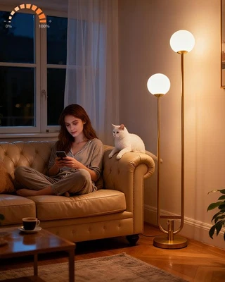 Lámpara de pie dorada 63 pulgadas con poste en U, 2 lámparas de pie Globos de mediados de siglo con guerra... Foto 1 de 4