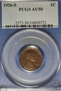 1926 S PCGS AU50 LINCOLN WHEAT CENT #B51079 - Picture 1 of 2