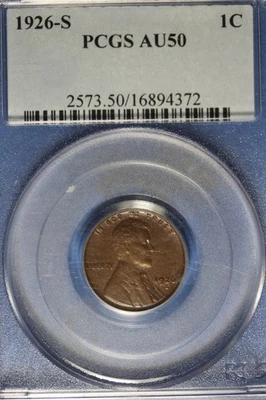 1926 S PCGS AU50 LINCOLN WHEAT CENT #B51079 - Image 1 of 2