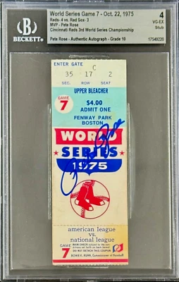 Pete Rose Signed 1975 World Series Game 7 Ticket Stub Reds 3rd WS Beckett 4VG-EX - Image 1 of 2