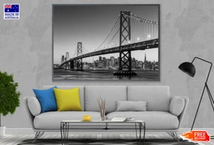 (Laminated) San Francisco Skyline And Bay Bridge At Sunset B&W 91x61cm - Picture 1 of 6