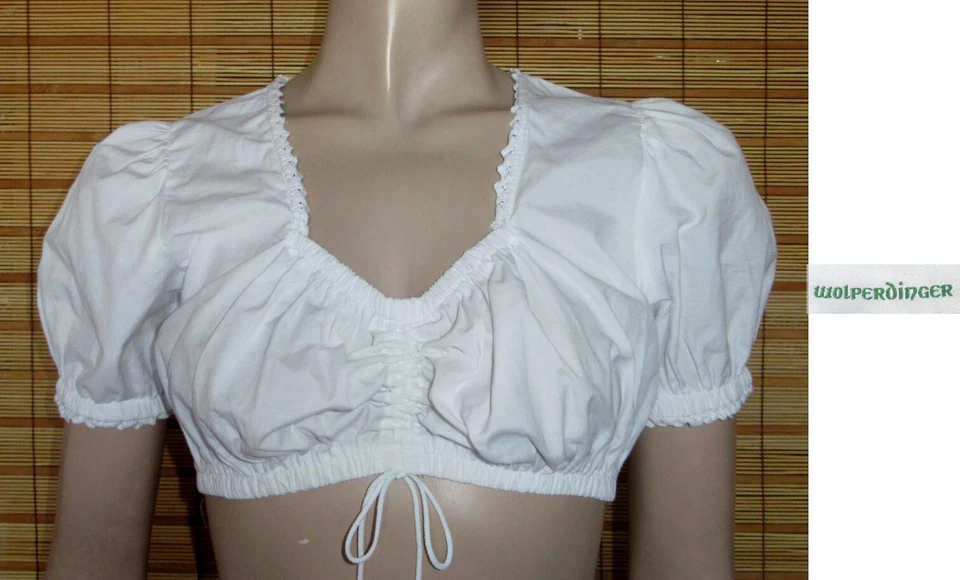 WEISSE DIRNDLBLUSE - TRACHTENBLUSE - SPITZE - COTTON/POL. - WOLPERDINGER- GR. 38 - Bild 1 von 1
