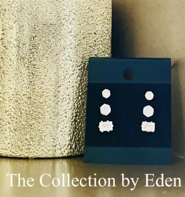 Pendientes Macy’s - Juego de 3 tachuelas de plata redondas y rectangulares de circonita cúbica Foto 1 de 3