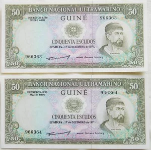 PORTUGUESE GUINEA-1971 50 Escudos-2 consequtive number notes Crisp Uncirculated! - Picture 1 of 1
