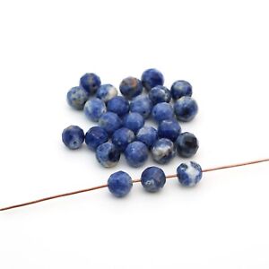 26 small blue and white faceted round sodalite beads semiprecious stone avg 8mm