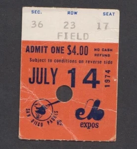 1974 San Diego Padres v Montreal Expos Ticket Willie McCovey HR #421 - Picture 1 of 2