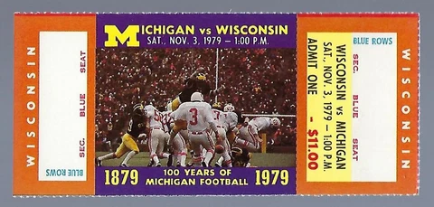 1979 NCAA WISCONSIN BADGERS @ MICHIGAN WOLVERINES FULL UNUSED FOOTBALL TICKET Cover