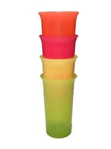 TUPPERWARE Set Of Four Neon Cups 10.5 Ounce 2874A Plastic Colorful Bell Tumblers - Picture 1 of 11