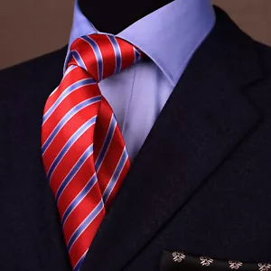 Red & Light Blue Formal Business Striped 3 Inch Tie Mens Professional Fashion - Picture 1 of 5