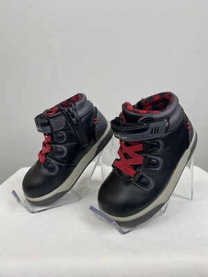 EDDIE BAUER  "KLAMATH" Baby Black Vegan, Sz 7, Leather Boots Red Buffalo Plaid - Image 1 of 4