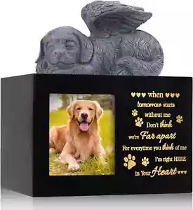 Pet Urns Ashes Large Wooden Pet Urns Dog or Cat Ashes W/Dog Angel Memorial - Picture 1 of 9