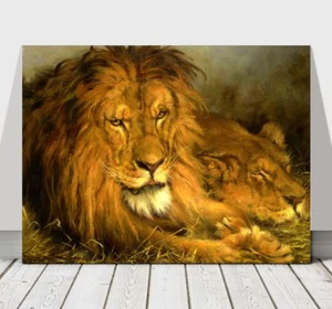 GEZA VASTAGH - León y leona descansando - PÓSTER IMPRESIÓN ARTÍSTICA EN LIENZO - 12x8" - Imagen 1 de 1