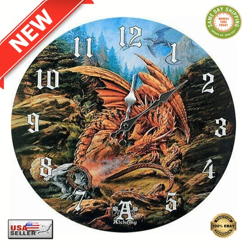 Pacific Giftware Dragons of Runering Wall Clock by Alchemy Gothic Round - NEW Cover