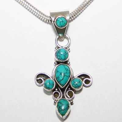 Anhänger Silber 925 Kettenanhänger Sterlingsilber Cabochon Türkis-Howlith - Bild 1 von 4