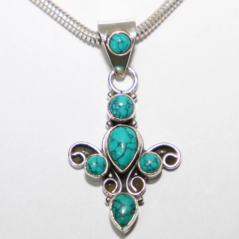 Anhänger Silber 925 Kettenanhänger Sterlingsilber Cabochon Türkis-Howlith - Bild 1 von 4