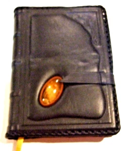 Black Leather Yellow Jasper Stone Lined Handcrafted Journal Or Diary - NEW (#53) - Picture 1 of 9
