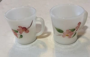 Anchor Hocking Fire King Floral Milk Glass Coffee Mugs Set Of 2-8 Oz.&&& - Picture 1 of 3