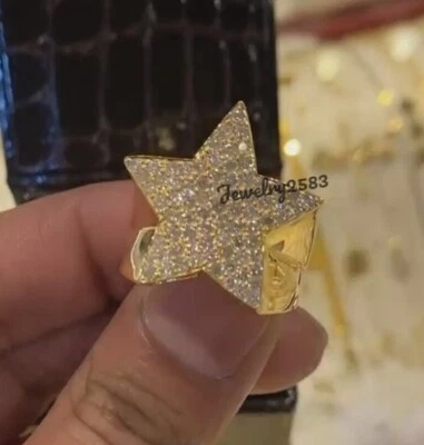 Anillo estrella de la suerte con diamantes cultivados en laboratorio VVS acabado en oro amarillo plata 925 Foto 1 de 4