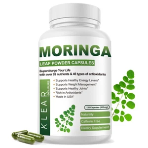 Moringa Oleifera 5000 Mg Powder Capsules Extra High Potency 50:1 Extract 120 Ct. - Picture 1 of 12