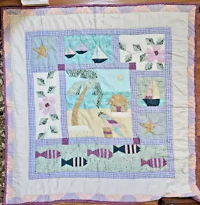 Nautische Quilt Strand Ozean Segelboote Fisch Baumwolle 80 x 83 Zoll doppelt - Bild 1 von 12