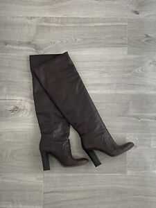 Vintage Miss Sixty Brown Leather Over On Knee High Heel Boots UK 4 EU 37 US 6.5