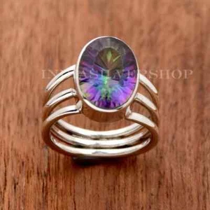 Mystic Topaz Multicolor Sterling Silver Beautiful Boho Dainty Gift Ring - Picture 1 of 4