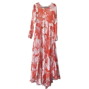 Free People First Kiss Maxi Dress NWT Orange Floral Long Sleeve Rayon Bohemian S - Picture 1 of 18