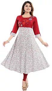 Stickerei Arbeit Kurtis für Frauen ethnisch rot Kurti Tunika Kurta Shirt Kleid MM231 - Bild 1 von 7