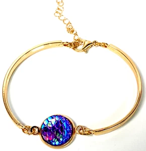 Pulsera Escala Dragón Sirena Tono Dorado Cierre Langosta Longitud Ajustable - Imagen 1 de 8