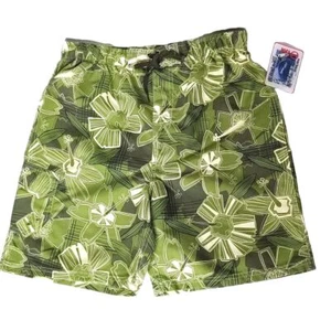 Breaking Waves Boys Swim Trunks Size Large Green Floral Hawaiian Tropical - Picture 1 of 7