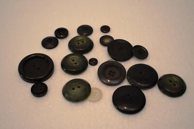 Antique Tiny Carved Black Plastic Buttons Set Of 20 Pc Lot Perfect For Coat Pent - Image 1 of 4
