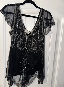SCALA Vintage Sequin Top Womens Size XL Sleeveless Blouse PRE-OWNED BLACK - Picture 1 of 4