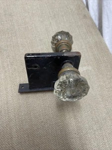 Antique Penn Door Lock Latch and 12 point Glass Door Knobs Never Restored - Picture 1 of 5