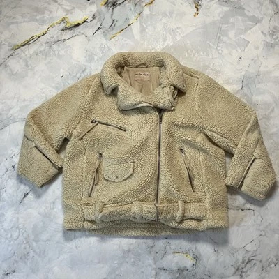 Free People So Cozy Sloucky Moto Faux Fur Cream Jacket Womens Size Large - Image 1 of 4