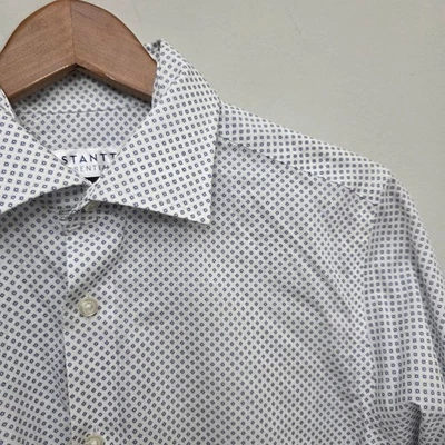 Camisa de vestir STANTT Essentials para hombre talla 15 32/33 blanco azul estampado algodón Foto 1 de 4