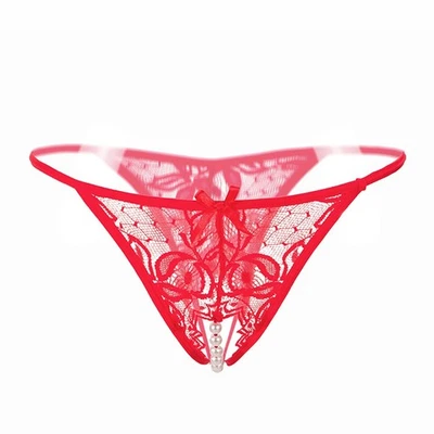 Sexy Women Lace Crotchles Thong G-String Pearl Panties Lingerie Ladies Underwear - Image 1 of 4