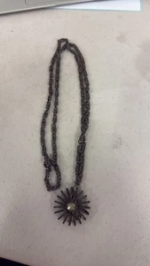 Vintage Gothic Sunburst Pendant Necklace Dark Patina 28" Chain Boho Steampunk - Picture 1 of 4