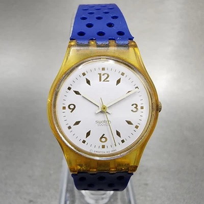 Swatch Gold Bride Watch Women 25mm White Dial Clear Case Round LK123 New Battery - Image 1 of 4