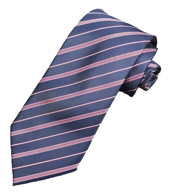Firenze Italian Made 100% Silk Navy Tie with Pink Red/Grey Stripes 59" / 3.75" - Image 1 of 4